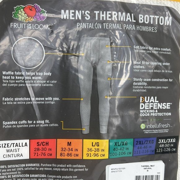 Fruit Of Loom Mens Thermal Waffle Pant Medium Base Bottom Underwear Natural New - Picture 6 of 12